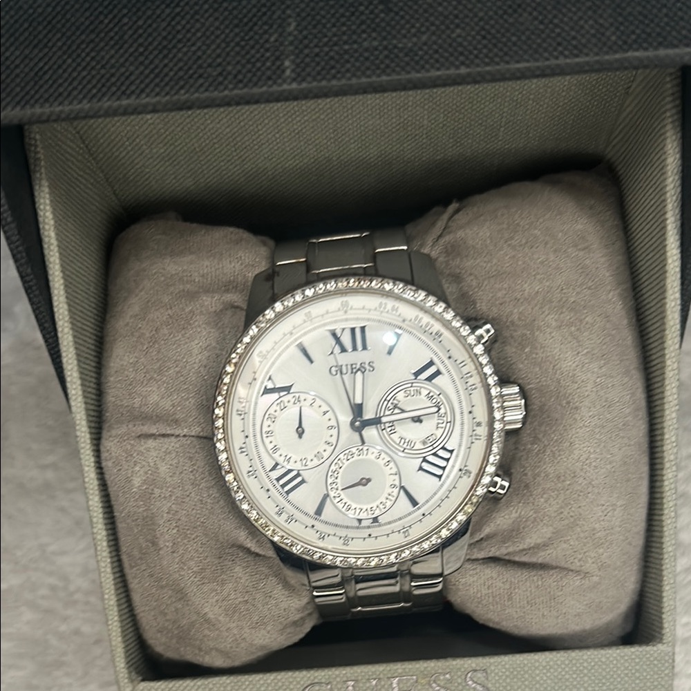 Men’s Guess Silver Watch with Crystal Accents